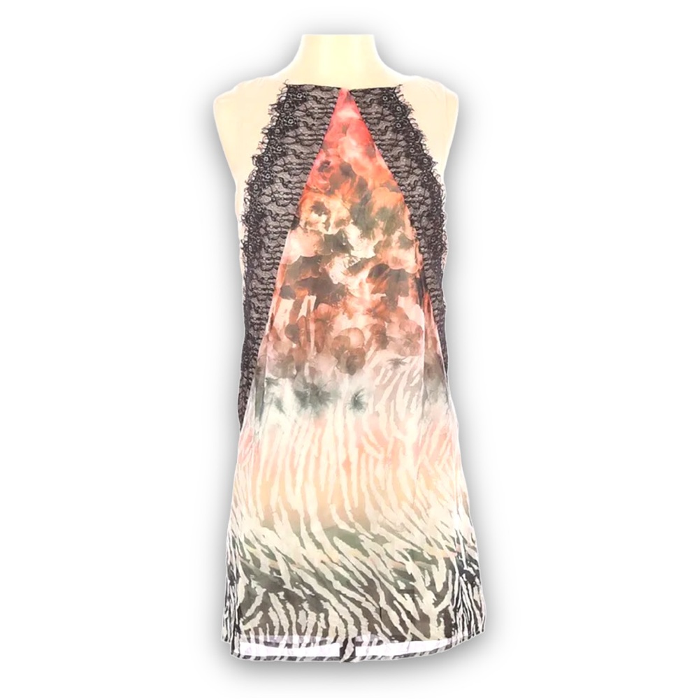 Bebe Neutral Illusion Print Eyelash Lace Sheath Dress Size 4 GORGEOUS! - Picture 6 of 10